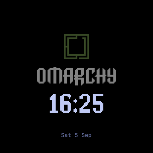 The Galaxy Watch face in always-on mode: dimmed mark, wordmark and clock
